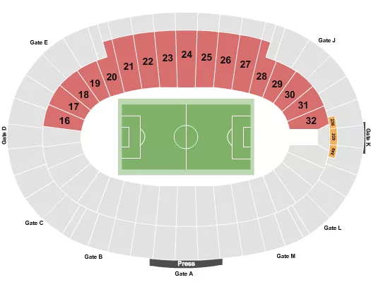 Soccer 2 Seating Chart at Cotton Bowl Stadium. The chart shows the main floor/stage with seating options surrounding it, which are color coded