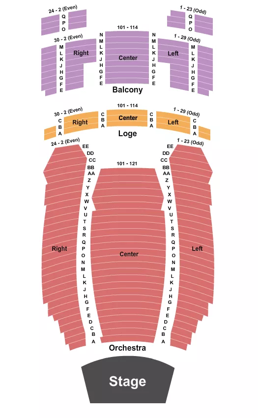 seating chart for Hackensack Meridian Health Theatre at the Count Basie Center for the Arts - Endstage w/ L/R Loge - eventticketscenter.com