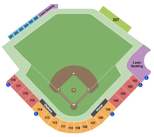seating chart for Four Winds Field at Coveleski Stadium - Baseball - eventticketscenter.com