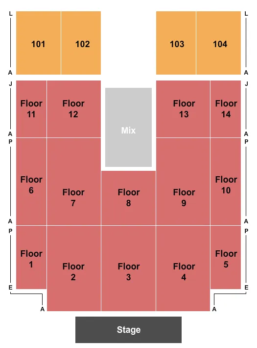seating chart for Cox Business Center - Ballroom - Endstage 2 - eventticketscenter.com