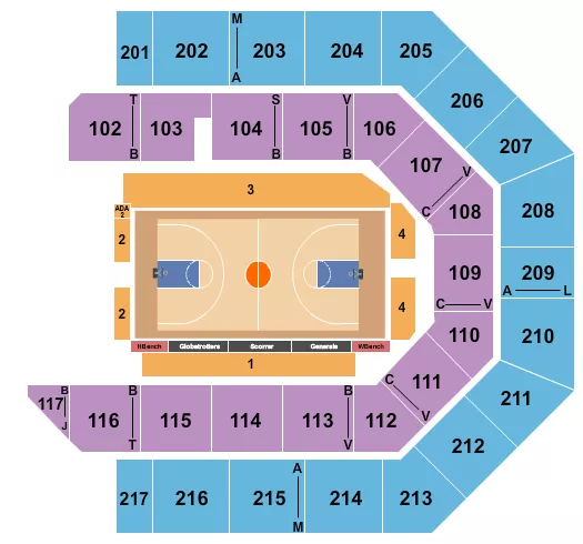 seating chart for Credit Union 1 Arena - Basketball - Globetrotters - eventticketscenter.com