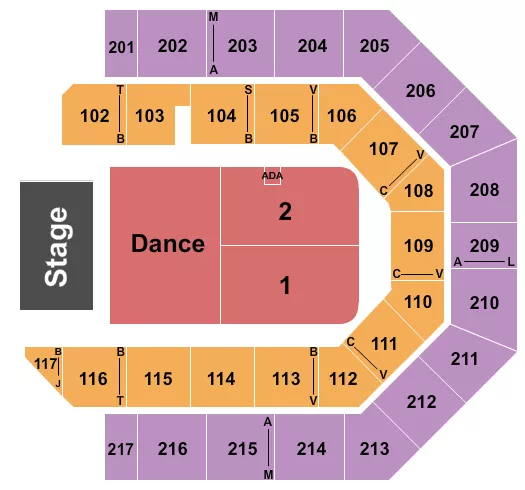 seating chart for Credit Union 1 Arena - Endstage Dance / Reserved 1&2 - eventticketscenter.com