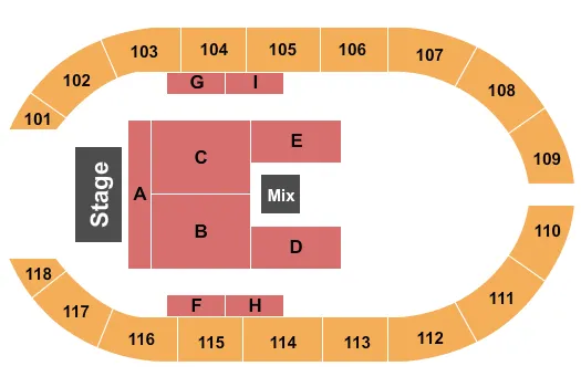 seating chart for Crossroads Arena - Justin Moore - eventticketscenter.com