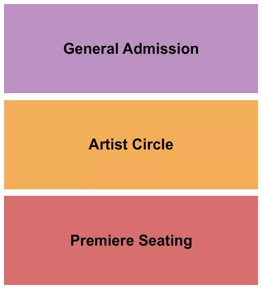 Premiere/Artist Circle/GA Seating Chart at Crossroads Church. The chart shows the main floor/stage with seating options surrounding it, which are color coded