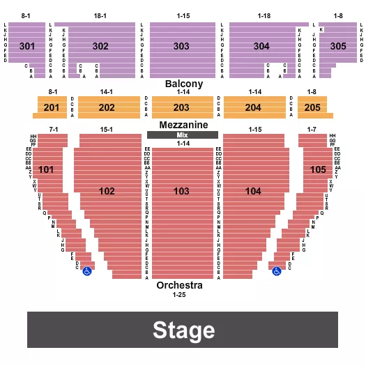 seating chart for Crown Theatre - The Crown Center - Endstage No Pit - eventticketscenter.com
