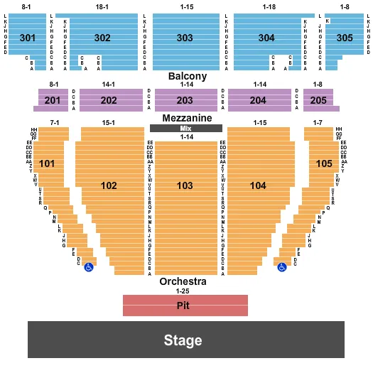 seating chart for Crown Theatre - The Crown Center - End Stage - eventticketscenter.com