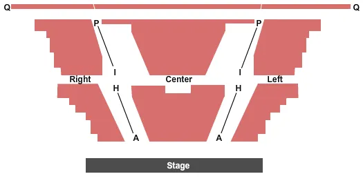 End Stage Seating Chart at Cultural Activities Center. The chart shows the main floor/stage with seating options surrounding it, which are color coded