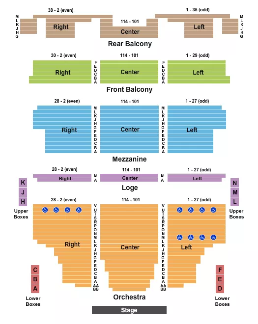 seating chart for Curran Theatre - End Stage - eventticketscenter.com