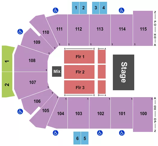 Endstage 3 Seating Chart at Curtis Culwell Center. The chart shows the main floor/stage with seating options surrounding it, which are color coded