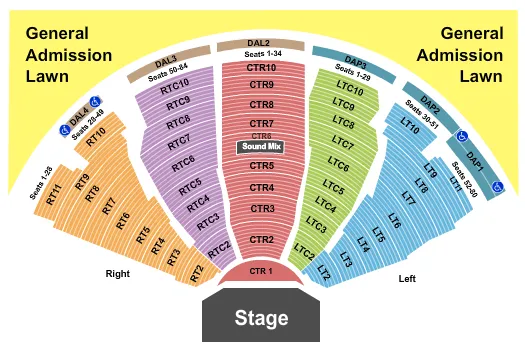 seating chart for Pine Knob Music Theatre - Endstage - No Lawn - eventticketscenter.com