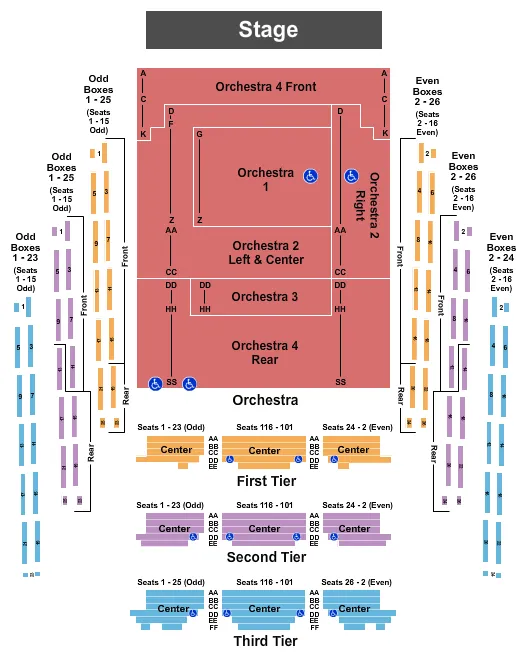 seating chart for David Geffen Hall at Lincoln Center - End Stage 2 - eventticketscenter.com