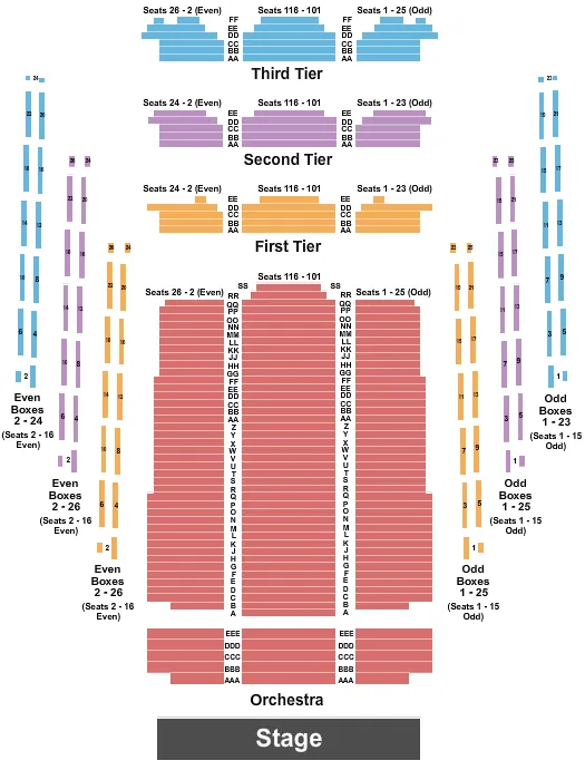 seating chart for David Geffen Hall at Lincoln Center - End Stage 3 - eventticketscenter.com