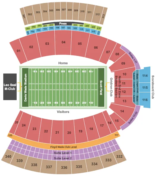 seating chart for Davis Wade Stadium At Scott Field - Football - eventticketscenter.com