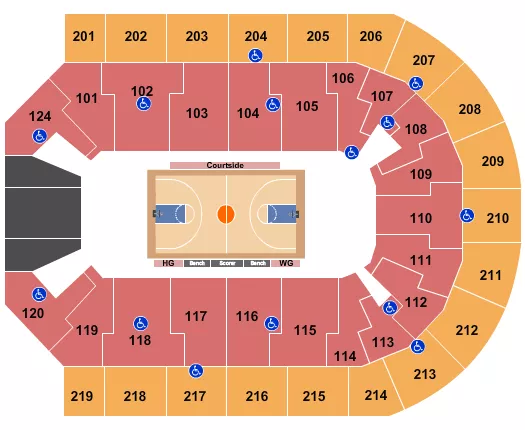 seating chart for Denny Sanford Premier Center - Basketball - Globetrotters - eventticketscenter.com