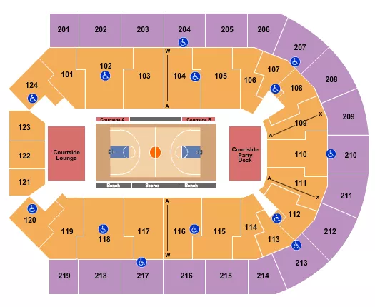 seating chart for Denny Sanford Premier Center - Basketball - Summit League - eventticketscenter.com