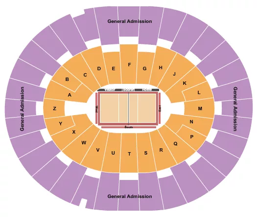 Volleyball 2 Seating Chart at Desert Financial Arena. The chart shows the main floor/stage with seating options surrounding it, which are color coded