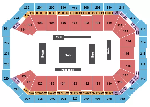 seating chart for Dickies Arena - Gymnastics - eventticketscenter.com