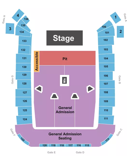 Rufus Du Sol Seating Chart at Dick's Sporting Goods Park. The chart shows the main floor/stage with seating options surrounding it, which are color coded