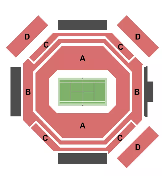 LA28 - Tennis Seating Chart at Carson Center Court. The chart shows the main floor/stage with seating options surrounding it, which are color coded