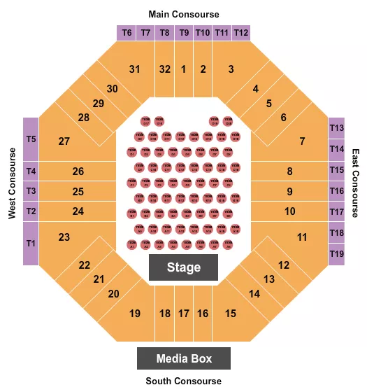 Jazz Festival Seating Chart at Dignity Health Sports Park. The chart shows the main floor/stage with seating options surrounding it, which are color coded
