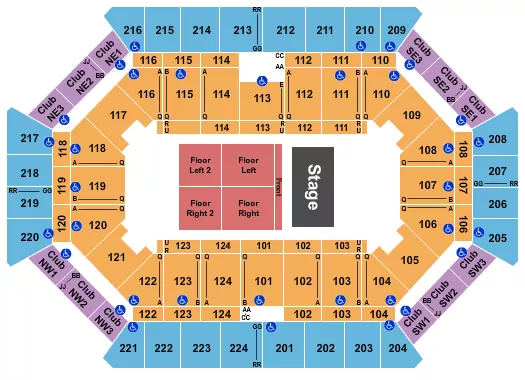 seating chart for Donald L. Tucker Civic Center - Endstage Front/Floor L-R 1&2 - eventticketscenter.com