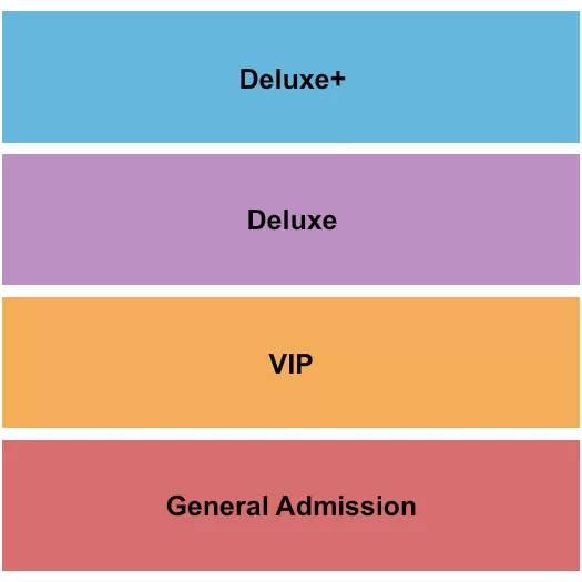 GA/VIP/Deluxe - Deluxe+ Seating Chart at Douglass Park. The chart shows the main floor/stage with seating options surrounding it, which are color coded