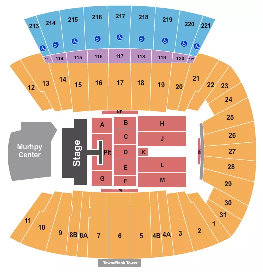 seating chart for Dowdy-Ficklen Stadium - Endstage Pit - eventticketscenter.com