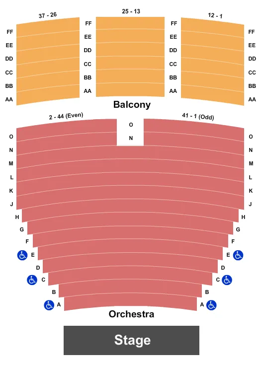 seating chart for Downey Civic Theatre - Endstage - eventticketscenter.com