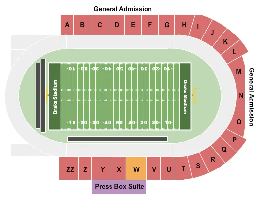 seating chart for Drake Stadium - Des Moines - Football GA - eventticketscenter.com