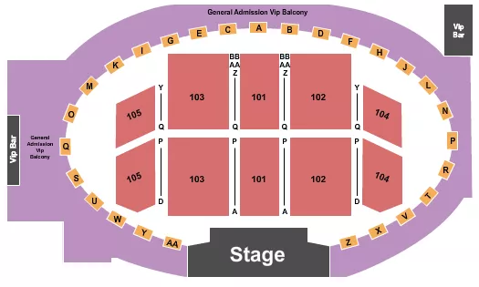 seating chart for Eagles Ballroom - Endstage 101 - 105 - eventticketscenter.com