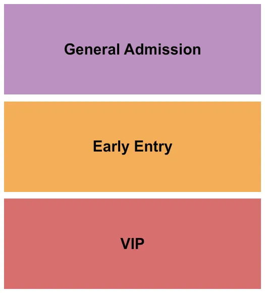 VIP/EarlyEntry/GA Seating Chart at Eastern Hills Wesleyan Church. The chart shows the main floor/stage with seating options surrounding it, which are color coded