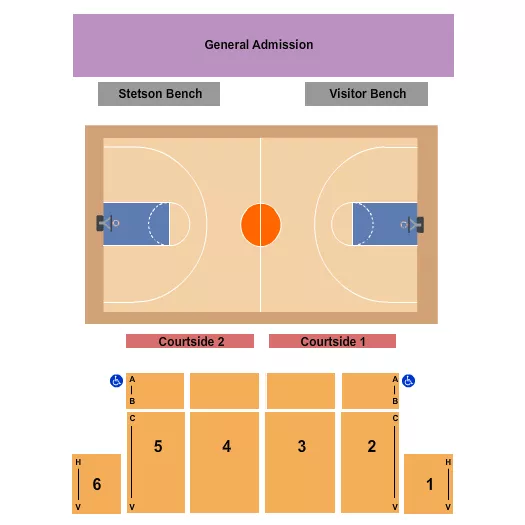 Basketball Seating Chart at Edmunds Center. The chart shows the main floor/stage with seating options surrounding it, which are color coded