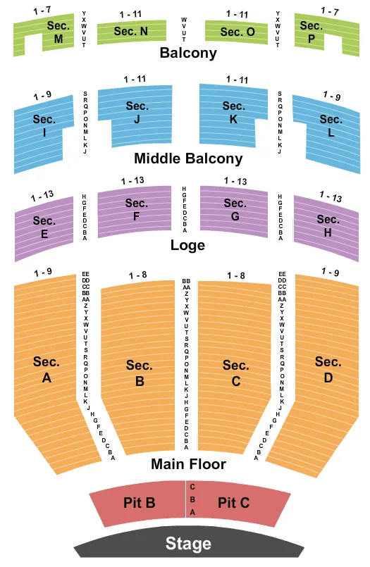 seating chart for Embassy Theatre - End Stage Pit - eventticketscenter.com