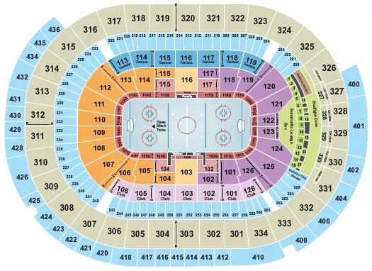 Hockey Seating Chart at Enterprise Center. The chart shows the main floor/stage with seating options surrounding it, which are color coded