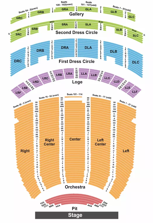 seating chart for Fabulous Fox Theatre - Atlanta - Endstage Pit 2 - eventticketscenter.com