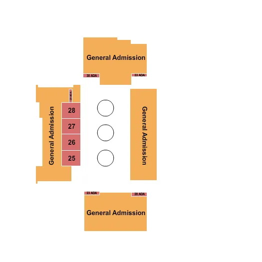 Circus Seating Chart at Fargodome. The chart shows the main floor/stage with seating options surrounding it, which are color coded