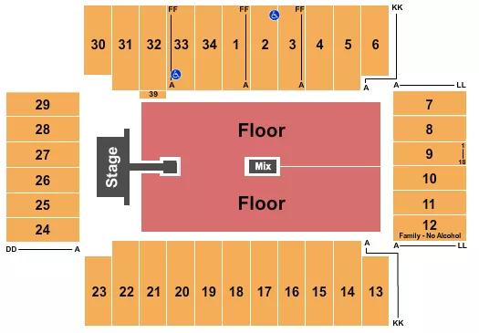 seating chart for Fargodome - End Stage GA Floor 2 - eventticketscenter.com