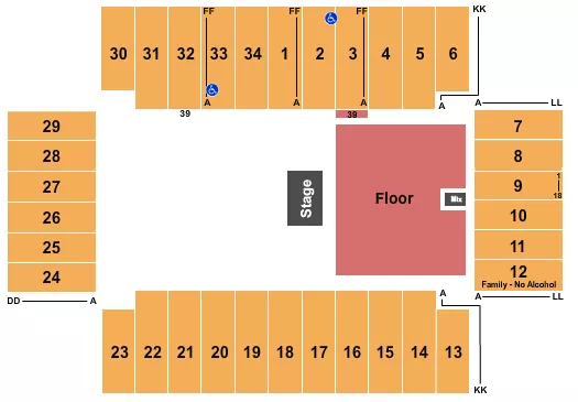 seating chart for Fargodome - Half House GA Floor - eventticketscenter.com
