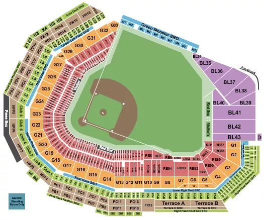 seating chart for Fenway Park - Baseball RW VFS - eventticketscenter.com