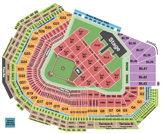seating chart for Fenway Park - Kane Brown - eventticketscenter.com