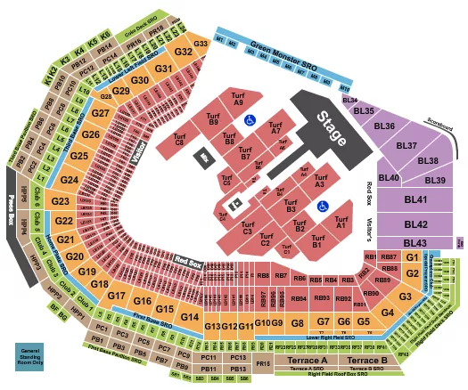 seating chart for Fenway Park - Shakira - eventticketscenter.com