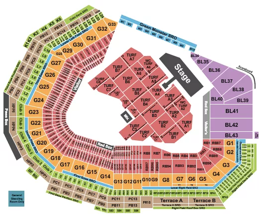 seating chart for Fenway Park - Tim McGraw - eventticketscenter.com