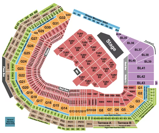 seating chart for Fenway Park - Zac Brown Band - eventticketscenter.com
