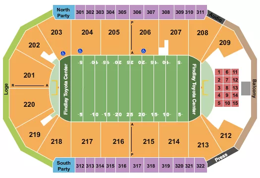 seating chart for Findlay Toyota Center - Football 2 - eventticketscenter.com