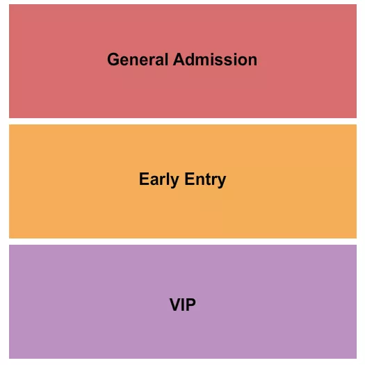 GA/Early Entry/VIP Seating Chart at First Christian Church Newburgh. The chart shows the main floor/stage with seating options surrounding it, which are color coded