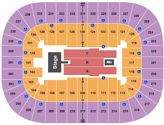 85 South Seating Chart at Greensboro Coliseum. The chart shows the main floor/stage with seating options surrounding it, which are color coded