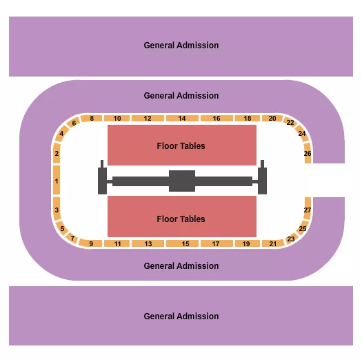 Big Air Bash Seating Chart at First Interstate Arena. The chart shows the main floor/stage with seating options surrounding it, which are color coded