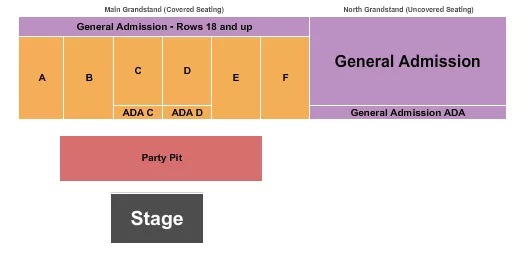 Concert 2 Seating Chart at Flathead County Fairgrounds. The chart shows the main floor/stage with seating options surrounding it, which are color coded