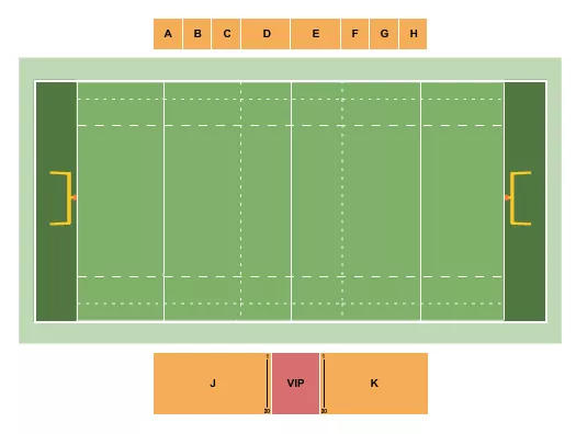 Rugby Seating Chart at Florida Blue Training Center. The chart shows the main floor/stage with seating options surrounding it, which are color coded