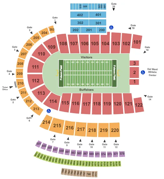 seating chart for Folsom Field - Football - eventticketscenter.com